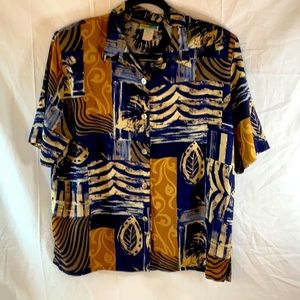 Vintage Sea Suns button down blouse with shoulder pads. Shell buttons. XL navy